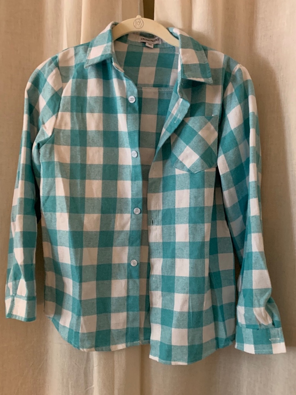 Cromoncent Kids Aqua White Buffalo Plaid Cotton Flannel Shirt Size 10-12